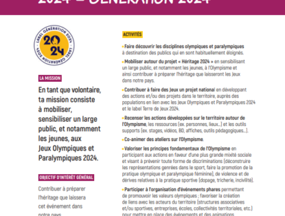 [Service Civique] Une nouvelle mission «Génération 2024» pour s'engager en faveur de l’impact social et environnemental du sport