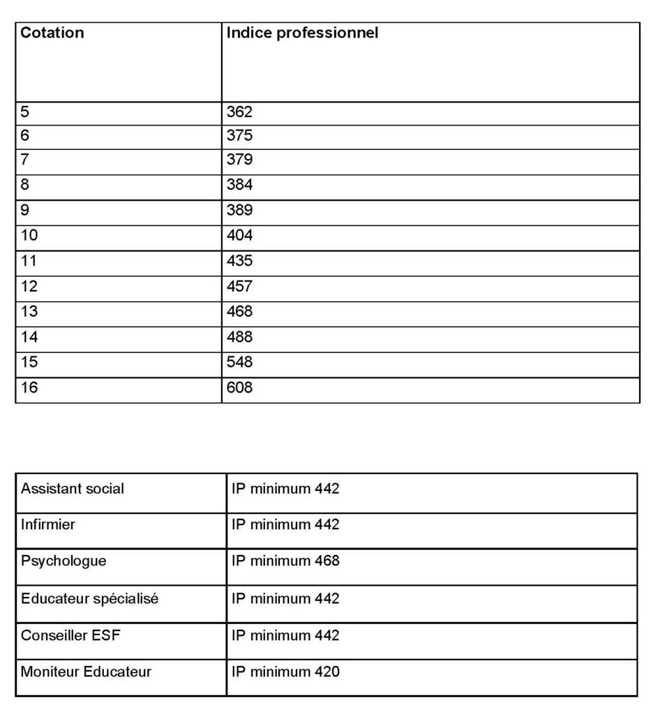 Grille d'indice professionnel minimal par cotation - UNML
